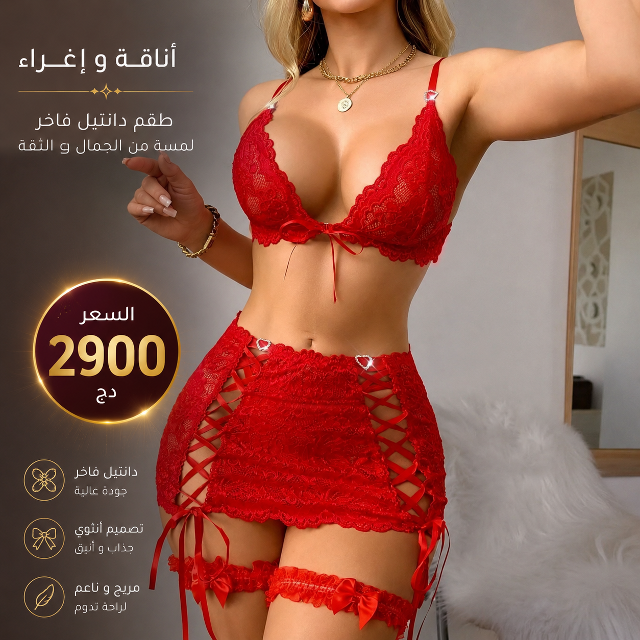 طقم دانتيل فاخر – لمسة من الأناقة والأنوثة 🌹